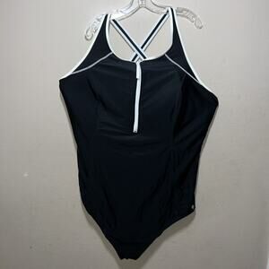 Livi Active black front zip w/white trim 1 pc swimsuit sz 28 Lane Bryant